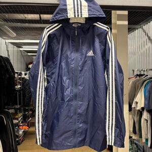 Vintage 90s Adidas Blue/White Striped Lightweight Windbreaker Jacket Size L